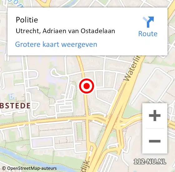 Locatie op kaart van de 112 melding: Politie Utrecht, Adriaen van Ostadelaan op 28 augustus 2023 13:28