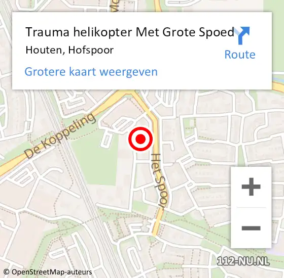 Locatie op kaart van de 112 melding: Trauma helikopter Met Grote Spoed Naar Houten, Hofspoor op 28 augustus 2023 13:31