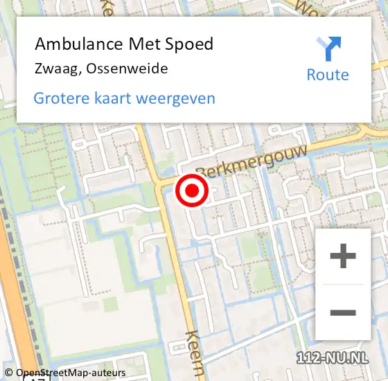 Locatie op kaart van de 112 melding: Ambulance Met Spoed Naar Zwaag, Ossenweide op 28 augustus 2023 13:36