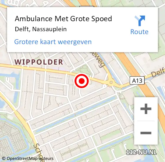 Locatie op kaart van de 112 melding: Ambulance Met Grote Spoed Naar Delft, Nassauplein op 28 augustus 2023 13:41