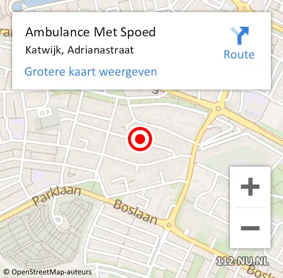 Locatie op kaart van de 112 melding: Ambulance Met Spoed Naar Katwijk, Adrianastraat op 28 augustus 2023 13:57