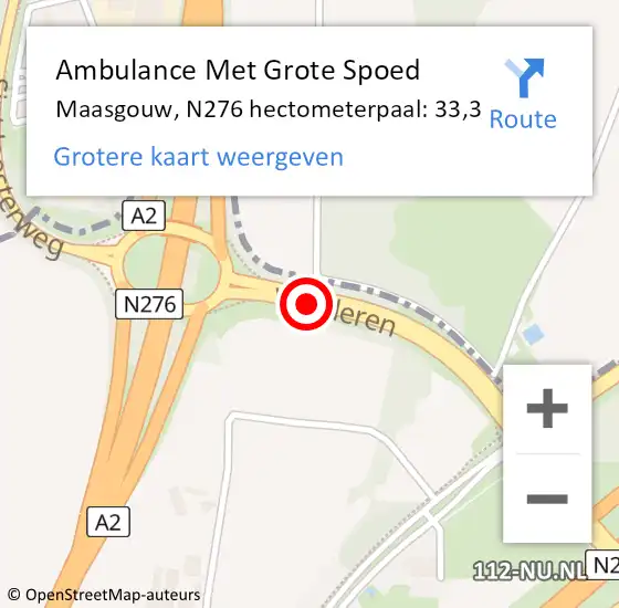 Locatie op kaart van de 112 melding: Ambulance Met Grote Spoed Naar Maasgouw, N276 hectometerpaal: 33,3 op 28 augustus 2023 14:21