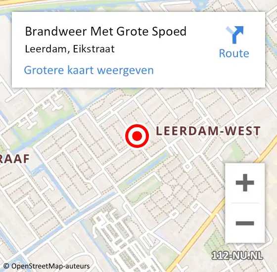 Locatie op kaart van de 112 melding: Brandweer Met Grote Spoed Naar Leerdam, Eikstraat op 28 augustus 2023 14:23