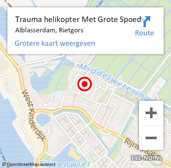 Locatie op kaart van de 112 melding: Trauma helikopter Met Grote Spoed Naar Alblasserdam, Rietgors op 28 augustus 2023 14:29