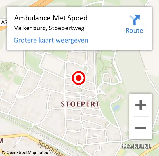 Locatie op kaart van de 112 melding: Ambulance Met Spoed Naar Valkenburg, Stoepertweg op 6 september 2014 08:27