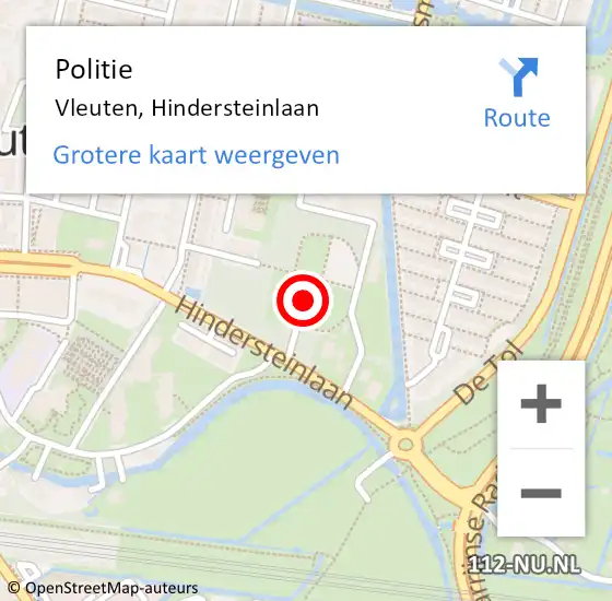 Locatie op kaart van de 112 melding: Politie Vleuten, Hindersteinlaan op 28 augustus 2023 14:48