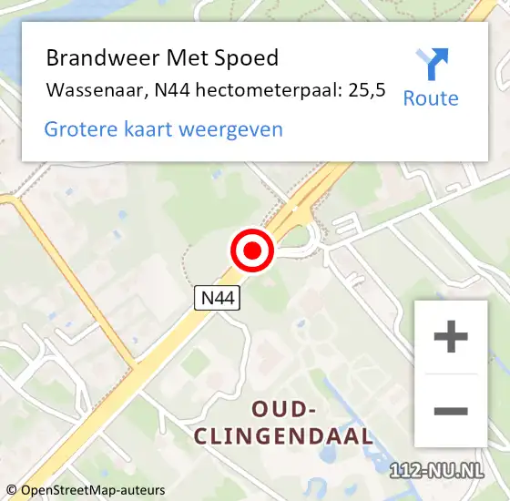 Locatie op kaart van de 112 melding: Brandweer Met Spoed Naar Wassenaar, N44 hectometerpaal: 25,5 op 28 augustus 2023 14:50