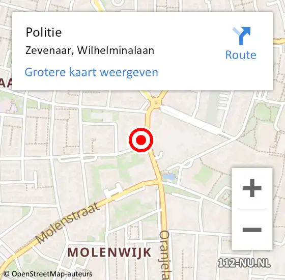 Locatie op kaart van de 112 melding: Politie Zevenaar, Wilhelminalaan op 28 augustus 2023 14:55