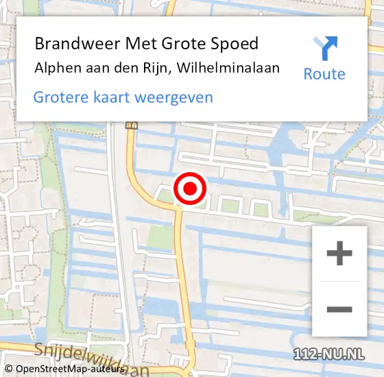 Locatie op kaart van de 112 melding: Brandweer Met Grote Spoed Naar Alphen aan den Rijn, Wilhelminalaan op 28 augustus 2023 15:03