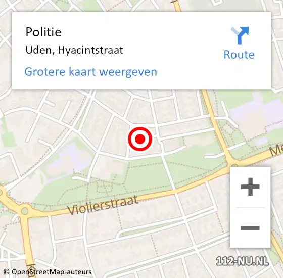 Locatie op kaart van de 112 melding: Politie Uden, Hyacintstraat op 28 augustus 2023 15:10