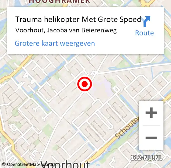 Locatie op kaart van de 112 melding: Trauma helikopter Met Grote Spoed Naar Voorhout, Jacoba van Beierenweg op 28 augustus 2023 15:26