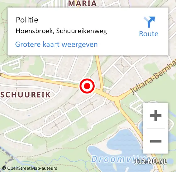 Locatie op kaart van de 112 melding: Politie Hoensbroek, Schuureikenweg op 28 augustus 2023 15:51