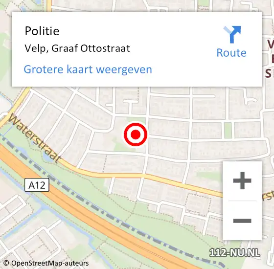 Locatie op kaart van de 112 melding: Politie Velp, Graaf Ottostraat op 28 augustus 2023 15:56