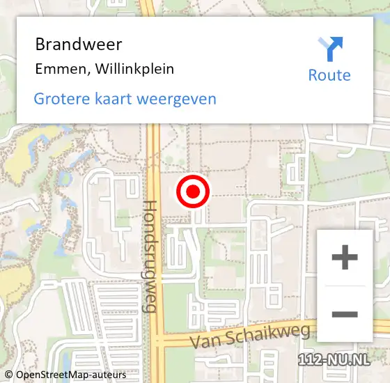 Locatie op kaart van de 112 melding: Brandweer Emmen, Willinkplein op 28 augustus 2023 15:59