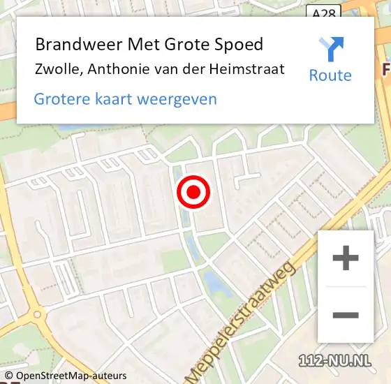 Locatie op kaart van de 112 melding: Brandweer Met Grote Spoed Naar Zwolle, Anthonie van der Heimstraat op 28 augustus 2023 16:07