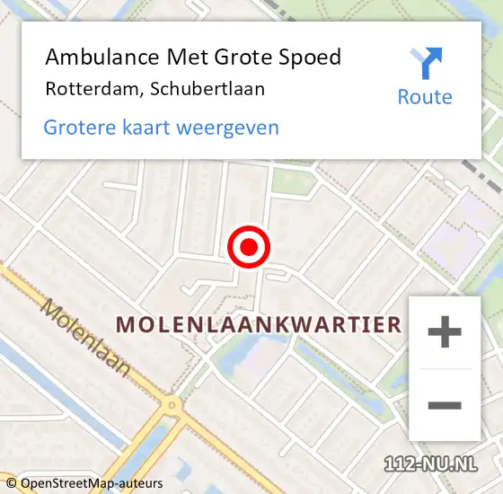Locatie op kaart van de 112 melding: Ambulance Met Grote Spoed Naar Rotterdam, Schubertlaan op 28 augustus 2023 16:41