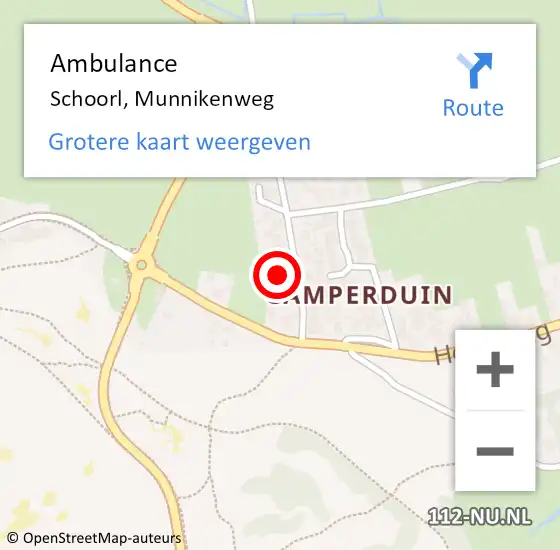 Locatie op kaart van de 112 melding: Ambulance Schoorl, Munnikenweg op 28 augustus 2023 17:02