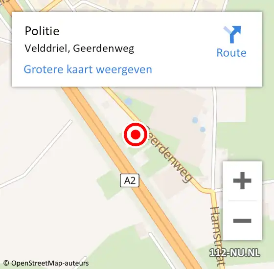 Locatie op kaart van de 112 melding: Politie Velddriel, Geerdenweg op 28 augustus 2023 17:09