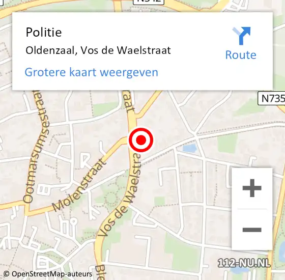 Locatie op kaart van de 112 melding: Politie Oldenzaal, Vos de Waelstraat op 28 augustus 2023 17:23