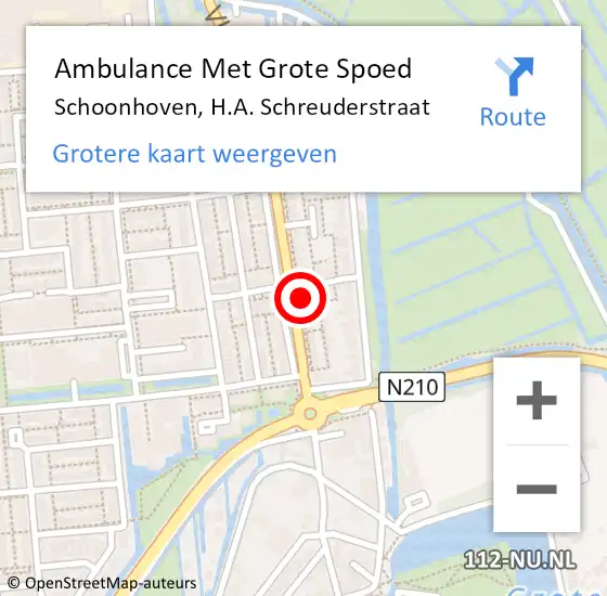 Locatie op kaart van de 112 melding: Ambulance Met Grote Spoed Naar Schoonhoven, H.A. Schreuderstraat op 28 augustus 2023 17:33