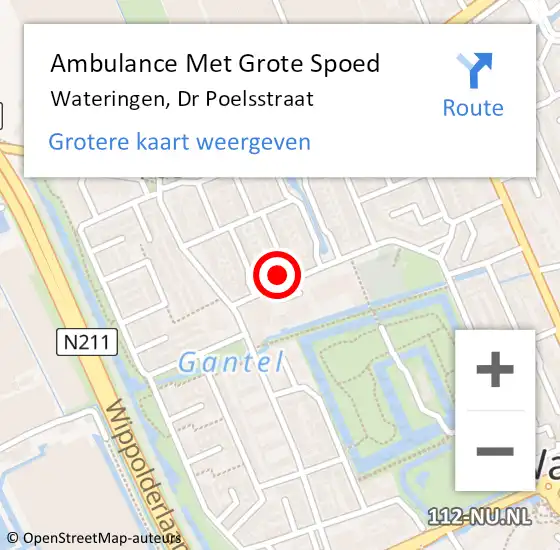 Locatie op kaart van de 112 melding: Ambulance Met Grote Spoed Naar Wateringen, Dr Poelsstraat op 28 augustus 2023 18:23