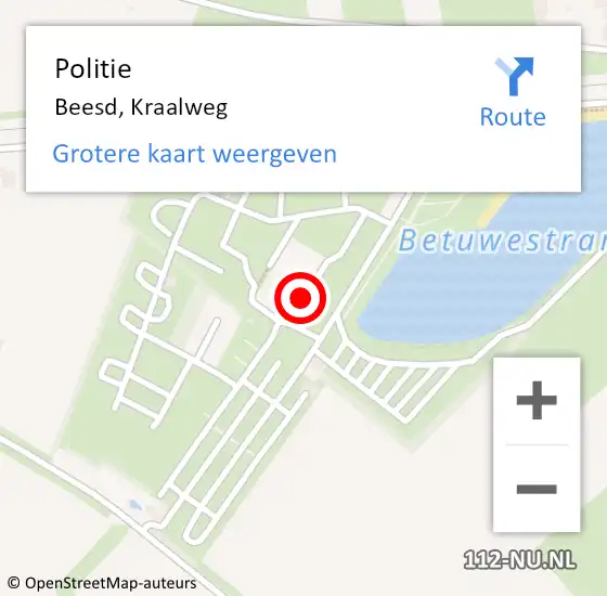 Locatie op kaart van de 112 melding: Politie Beesd, A Kraalweg op 6 september 2014 09:07