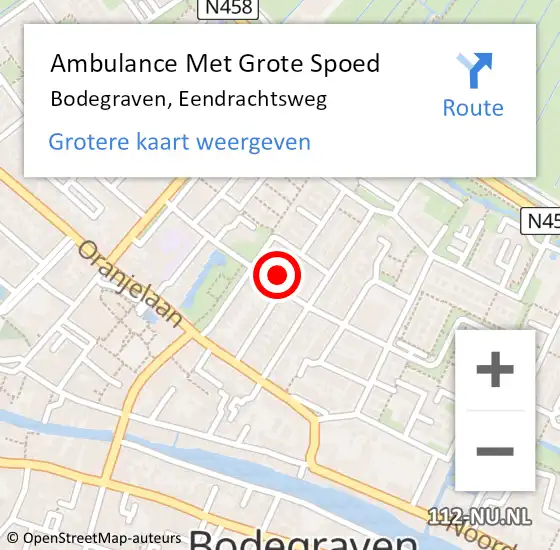 Locatie op kaart van de 112 melding: Ambulance Met Grote Spoed Naar Bodegraven, Eendrachtsweg op 28 augustus 2023 19:19