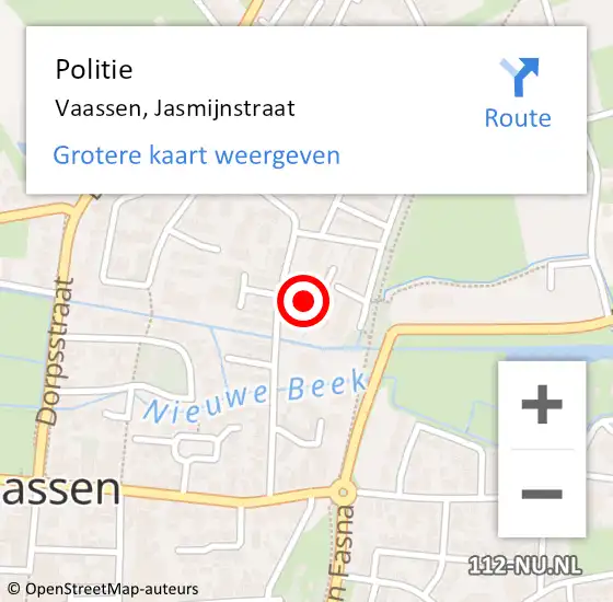 Locatie op kaart van de 112 melding: Politie Vaassen, Jasmijnstraat op 28 augustus 2023 19:43