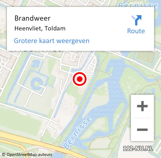 Locatie op kaart van de 112 melding: Brandweer Heenvliet, Toldam op 28 augustus 2023 20:06