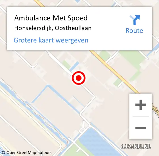 Locatie op kaart van de 112 melding: Ambulance Met Spoed Naar Honselersdijk, Oostheullaan op 28 augustus 2023 20:27