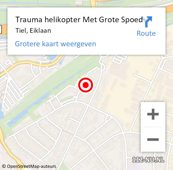 Locatie op kaart van de 112 melding: Trauma helikopter Met Grote Spoed Naar Tiel, Eiklaan op 28 augustus 2023 20:29