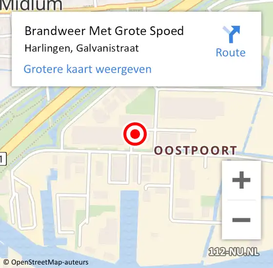 Locatie op kaart van de 112 melding: Brandweer Met Grote Spoed Naar Harlingen, Galvanistraat op 28 augustus 2023 20:44