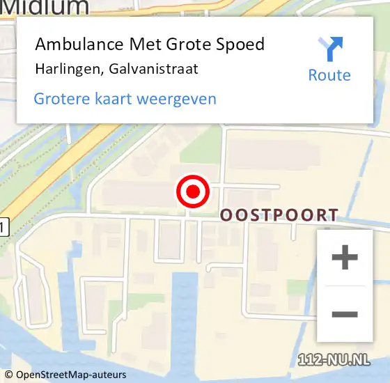 Locatie op kaart van de 112 melding: Ambulance Met Grote Spoed Naar Harlingen, Galvanistraat op 28 augustus 2023 20:57