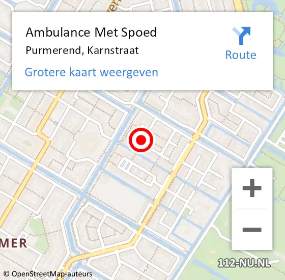 Locatie op kaart van de 112 melding: Ambulance Met Spoed Naar Purmerend, Karnstraat op 28 augustus 2023 21:31