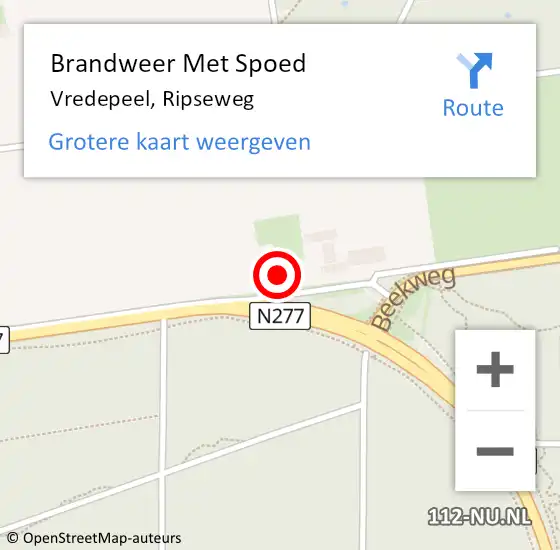 Locatie op kaart van de 112 melding: Brandweer Met Spoed Naar Vredepeel, Ripseweg op 28 augustus 2023 21:43