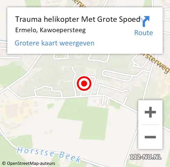 Locatie op kaart van de 112 melding: Trauma helikopter Met Grote Spoed Naar Ermelo, Kawoepersteeg op 28 augustus 2023 21:46