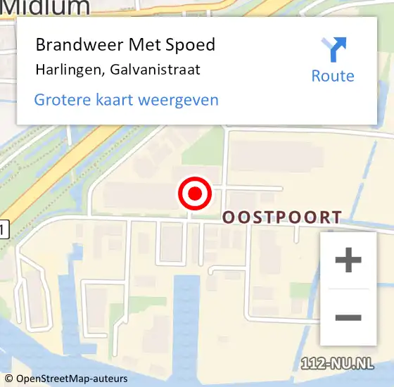 Locatie op kaart van de 112 melding: Brandweer Met Spoed Naar Harlingen, Galvanistraat op 28 augustus 2023 22:00