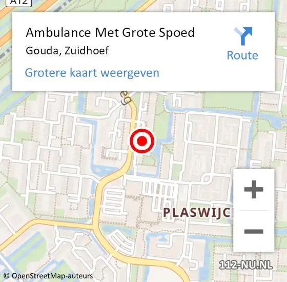 Locatie op kaart van de 112 melding: Ambulance Met Grote Spoed Naar Gouda, Zuidhoef op 28 augustus 2023 22:23