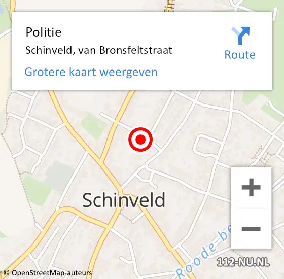 Locatie op kaart van de 112 melding: Politie Schinveld, van Bronsfeltstraat op 28 augustus 2023 22:43