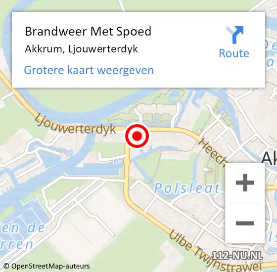 Locatie op kaart van de 112 melding: Brandweer Met Spoed Naar Akkrum, Ljouwerterdyk op 28 augustus 2023 22:59