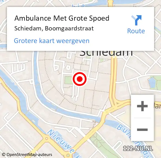 Locatie op kaart van de 112 melding: Ambulance Met Grote Spoed Naar Schiedam, Boomgaardstraat op 28 augustus 2023 23:27