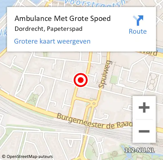 Locatie op kaart van de 112 melding: Ambulance Met Grote Spoed Naar Dordrecht, Papeterspad op 28 augustus 2023 23:38
