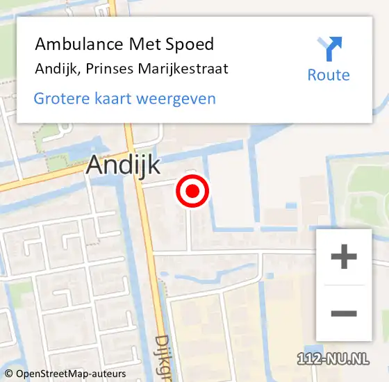 Locatie op kaart van de 112 melding: Ambulance Met Spoed Naar Andijk, Prinses Marijkestraat op 29 augustus 2023 01:30