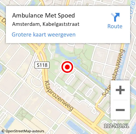 Locatie op kaart van de 112 melding: Ambulance Met Spoed Naar Amsterdam, Kabelgaststraat op 29 augustus 2023 01:37