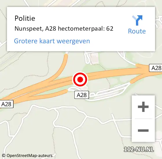 Locatie op kaart van de 112 melding: Politie Nunspeet, A28 hectometerpaal: 62 op 29 augustus 2023 03:18