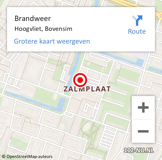 Locatie op kaart van de 112 melding: Brandweer Hoogvliet, Bovensim op 29 augustus 2023 03:48