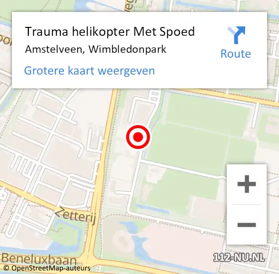 Locatie op kaart van de 112 melding: Trauma helikopter Met Spoed Naar Amstelveen, Wimbledonpark op 29 augustus 2023 06:26