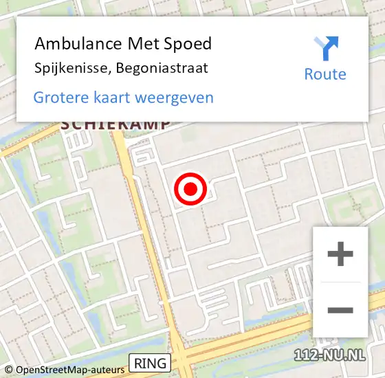 Locatie op kaart van de 112 melding: Ambulance Met Spoed Naar Spijkenisse, Begoniastraat op 29 augustus 2023 07:26