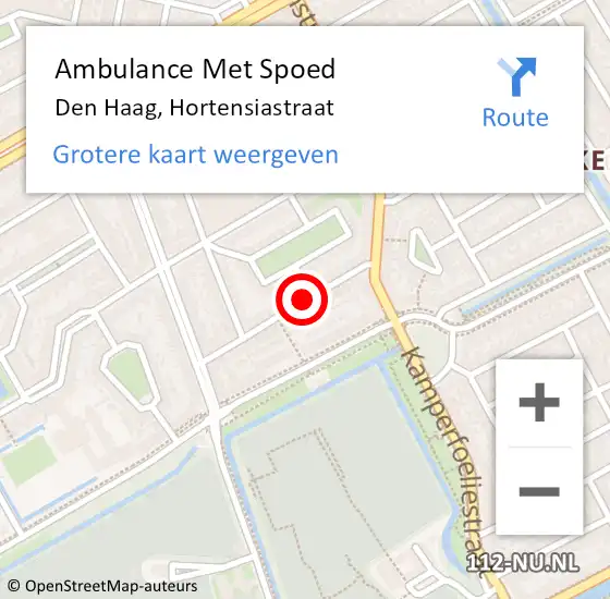 Locatie op kaart van de 112 melding: Ambulance Met Spoed Naar Den Haag, Hortensiastraat op 29 augustus 2023 07:36