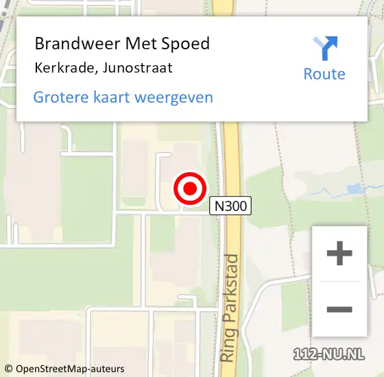 Locatie op kaart van de 112 melding: Brandweer Met Spoed Naar Kerkrade, Junostraat op 29 augustus 2023 07:54